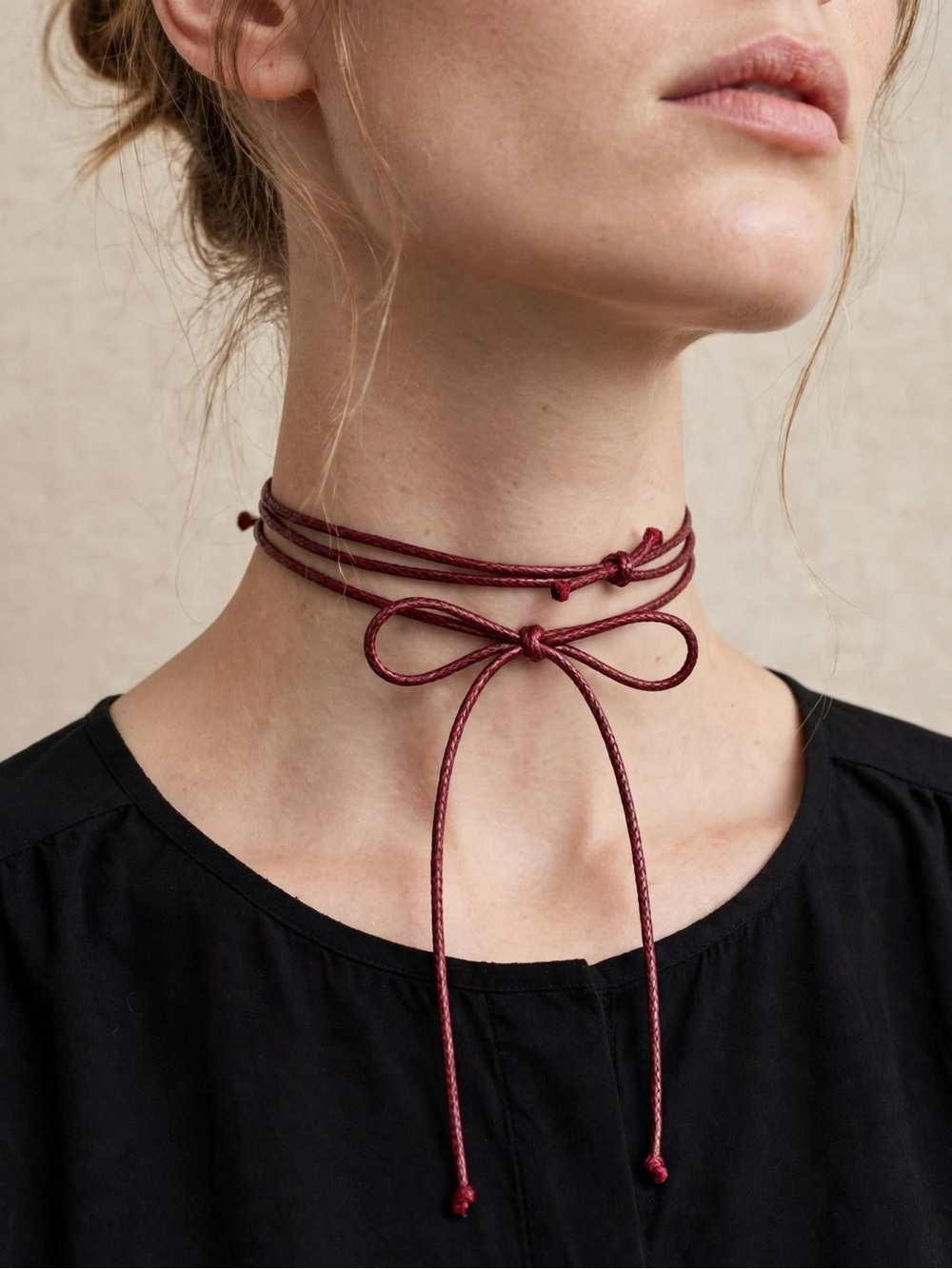 Zara Burgundy Wrap Bow Choker Necklace